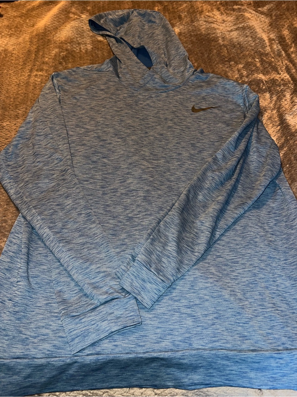 Nike Men’s Blue Heather Hooded Long-Sleeve Pullover, light weight, XL